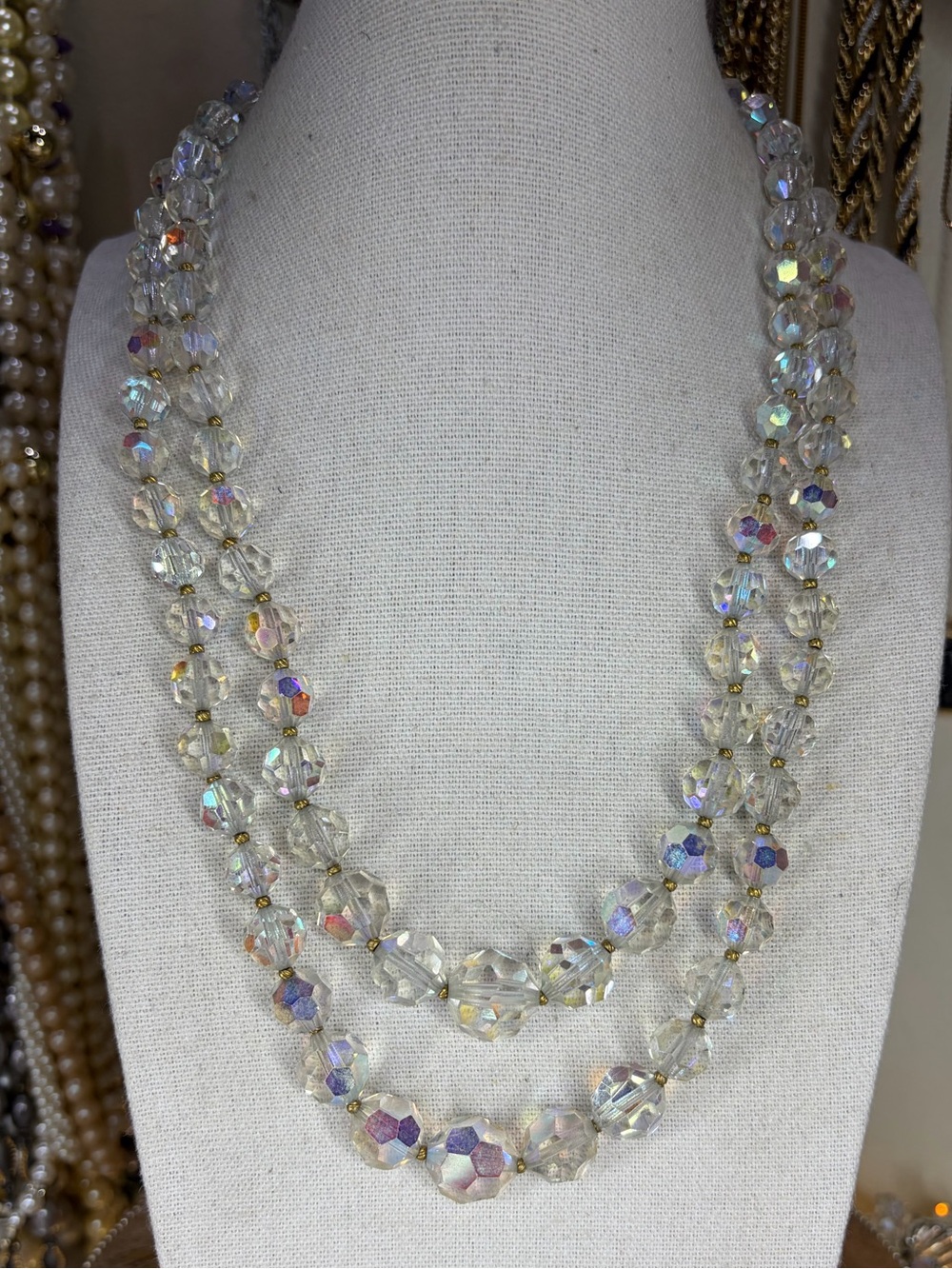 Aurora Borealis AB Double Strand Necklace Crystal Jewelry Classic Glam Bling
